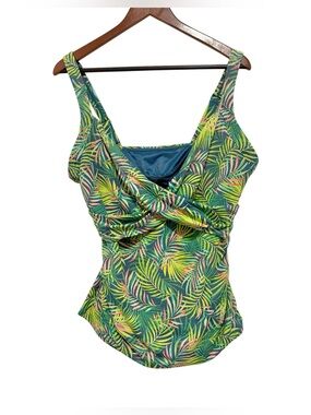 Lands' End Plus Size V-Neck Wrap Underwire Tankini Swimsuit Top Adjustable 16D